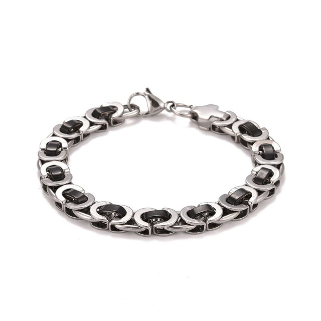 201 Stainless Steel Byzantine Chain Bracelets 304 Stainless Steel Clasps Two Tone Highly Sturdy Bracelet for Men Women Electrophoresis Black & Stainless Steel Color 7-3/4 inch(19.7cm)