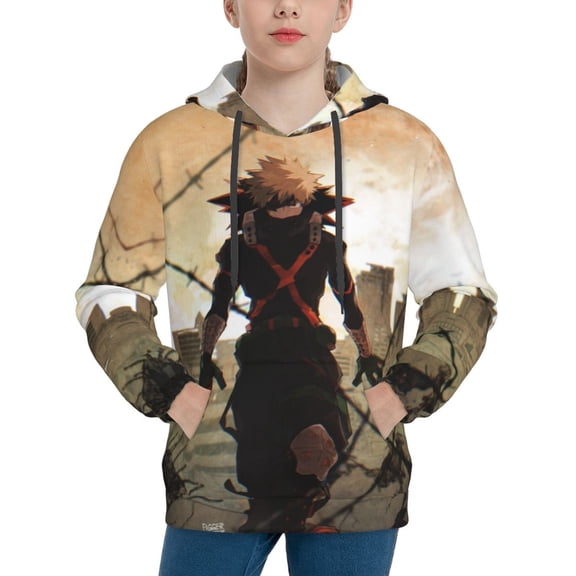 My Hero Academia Bakugo Katsuki Kids' Hoodie 3d Print Sweatshirt Soft Pullover Hooded With Big Pockets For Boys Or Girls Small