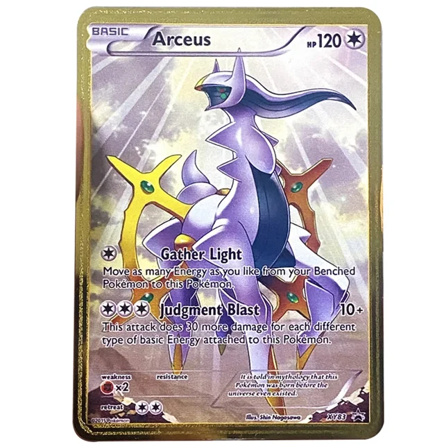 Cartas de Pokémon 10000, Arceus, Pikachu, Charizard, Vmax, Gx, monstruo de bolsillo dorado, letras de Metal de hierro en inglés, colección de tarjetas de regalo para niños