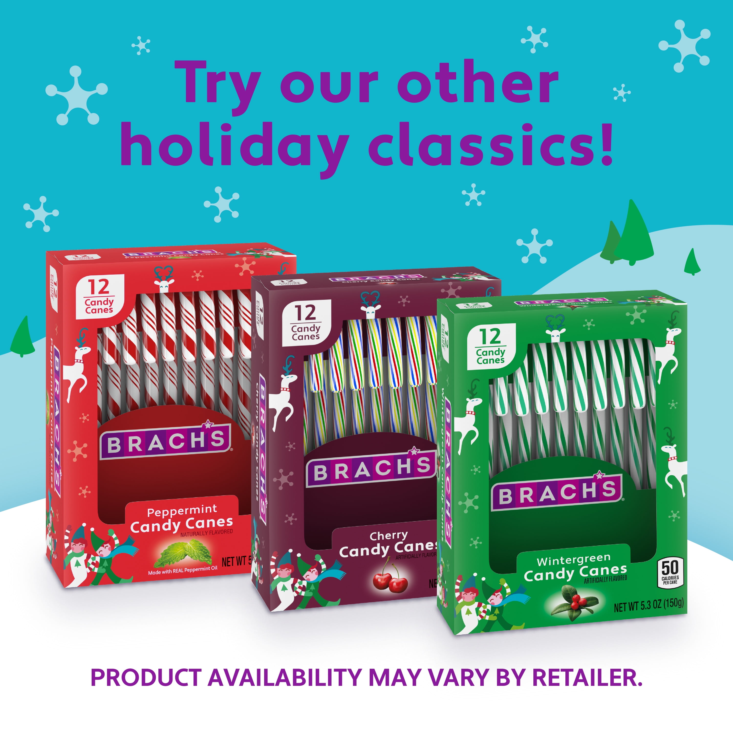 (3 pack) Brach's Peppermint Candy Canes, Christmas Candy Canes, 5.3 oz, 12 Count