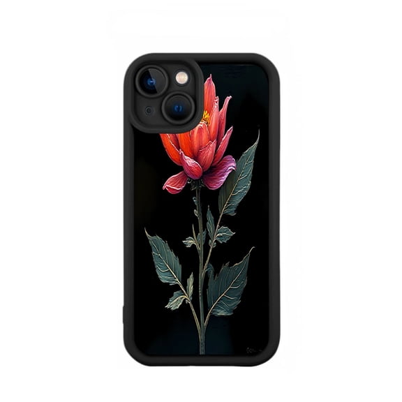Vibrant Floral Design iPhone 15 Case - Lightweight Yellowing Resistant Red & Pink Flowers on Dark Background Perfect Fit for iPhone 15