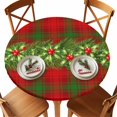 thumbnail image 2 of Round Table Cloth with Elastic Fitted Edged, Xmas Poinsettia Pine Needles Waterproof Tablecloth for 55"-60" Tables Red Green Plaid Tartan Wipeable Indoor Table Cover for Kitchen Picnic Camping, 2 of 9