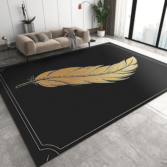 Luxurious Golden Feather Area Rug, Non Slip Print Rugs, Noise Reduction Machine Washable Carpet for Indoor Living Room Bedroom Office Decor Mat 2 x 3ft