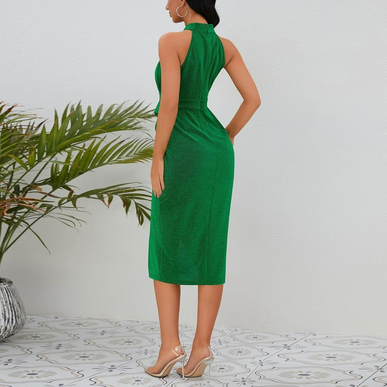 slim fit dress slacks Pink Halter Maxi Dress with Thigh Split | Deep V-Neck Backless Formal Gown  Kouvr Fashion