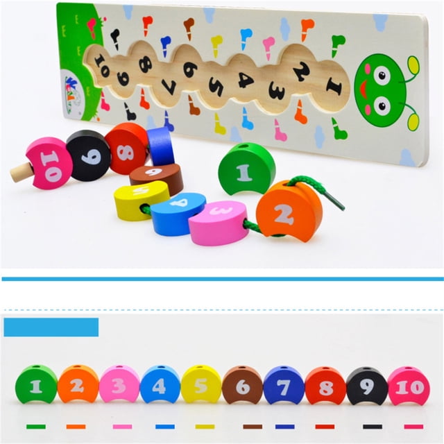Rompecabezas de cordones de madera Juguete educativo | Lindo diseño de gusano | Coordinación ojo-mano | Entrenamiento visual | Desarrollo del cerebro | Madera duradera sin pintar | Reconocimiento de