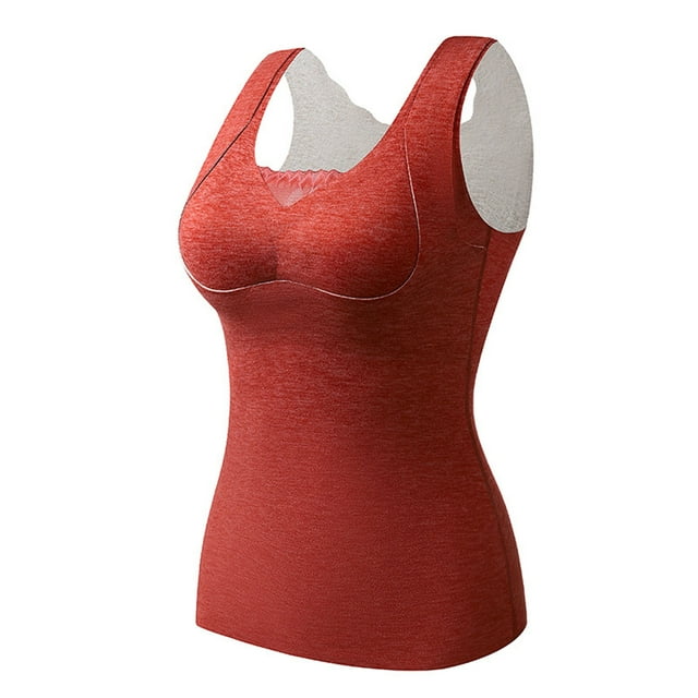 RXIRUCGD Women Fashion Solid Round-Neck Chest Cushion Heating Warm Top( Red, Size:2XL )