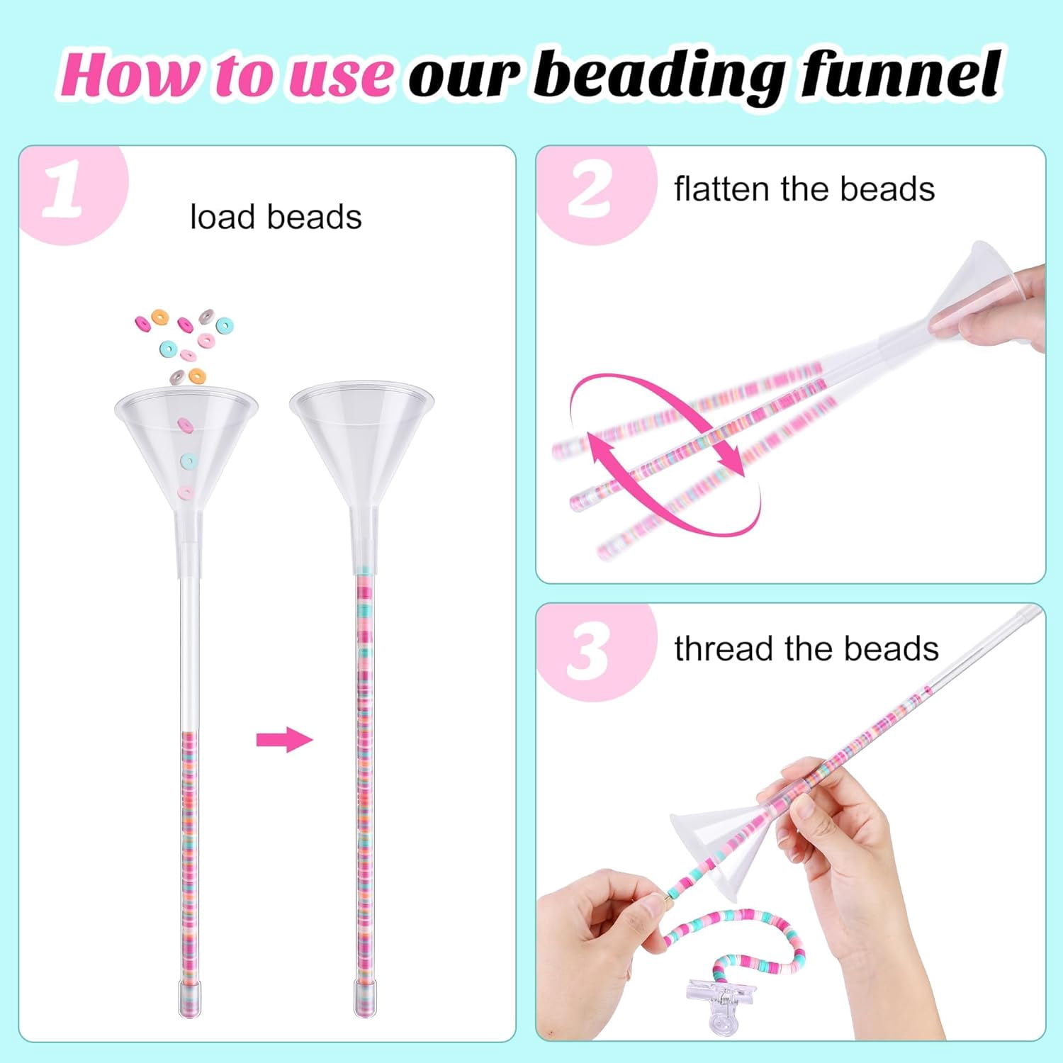3 Pcs Beading Funnel Bracelet Making Kit Tools Needles Clay Beads Jewelry Necklaces