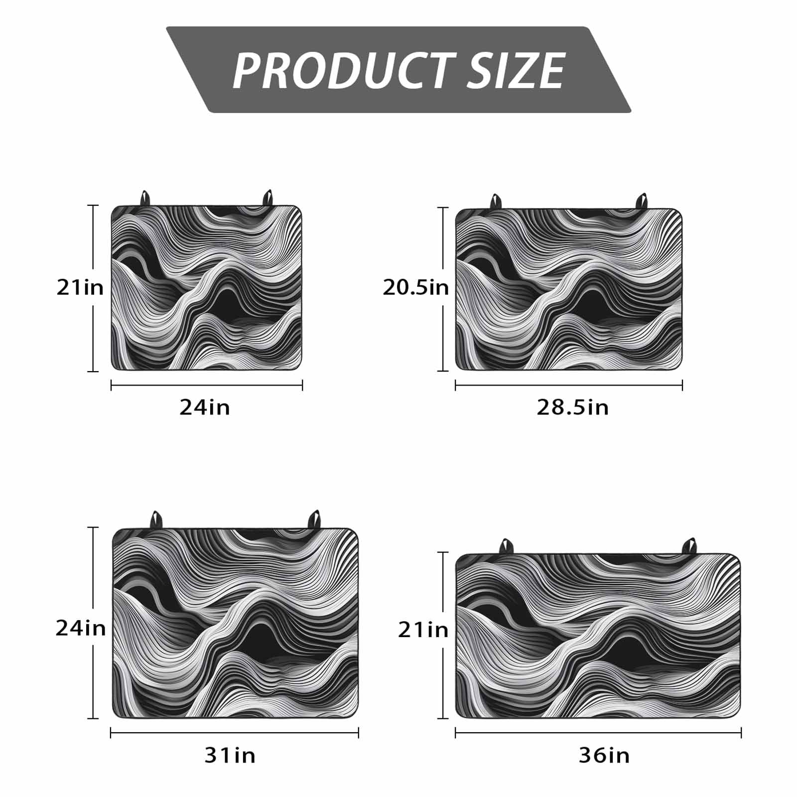 Abstract Waves Stove Top Cover for Electric Stove, Heat-proof & Non Slip Glass Top Stove Cover Protector, Black Grey Modern Geometric Striped Kitchen Flat Cooktop Rubber Mat 24x21 Inches