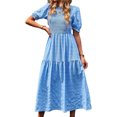 thumbnail image 1 of Vestido Vestido largo básico para mujer, estilo bohemio, Color sólido, manga abombada, traje de vacaciones Ygjytge Azul T XL para Mujer, 1 of 1