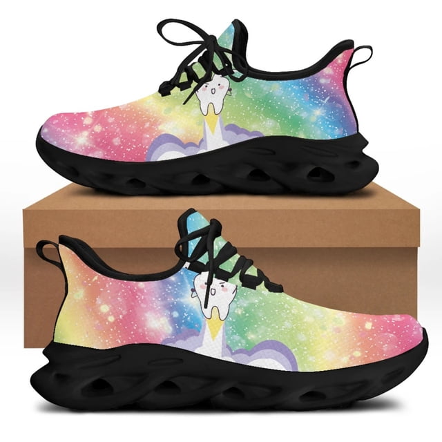 Yikeluo Zapatos planos de primavera con estampado de dientes para mujer, cómodos, de malla, con cordones
