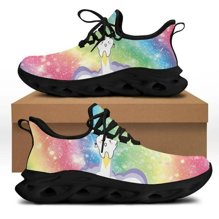 

Yikeluo Female Cartoon Cute Tooth Pattern Spring Flats Women Shoes Comfortable Mesh Vamp Walking Sneakers Lace-up Footwear