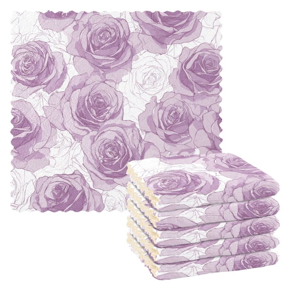 6 Pieces of Kitchen Towels 11x11Inch Kitchen Dish Cloths Kitchen Dish Towels Reuseable Cleaning Cloths Vector Illustration Rose