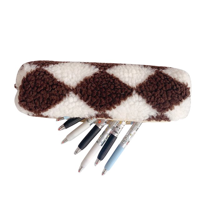 Bolsas De Maquillaje Diamond Plaid Makeup Box Plush Women Wash Pouch para regalos de vacaciones (café) Likrtyny Cuidado Belleza