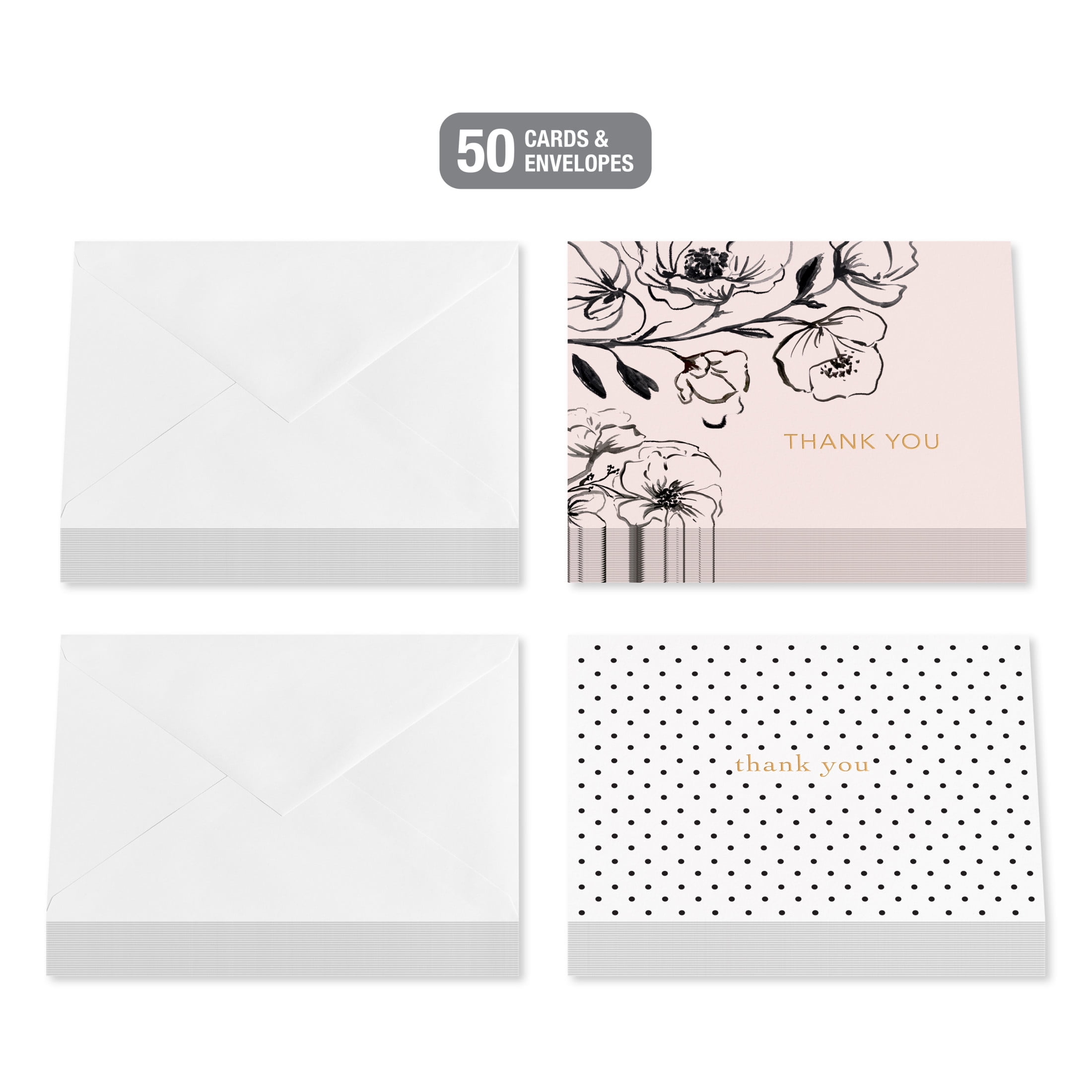 American Greetings Thank You Card Bundle, Dots (2-Designs, 50-Count)