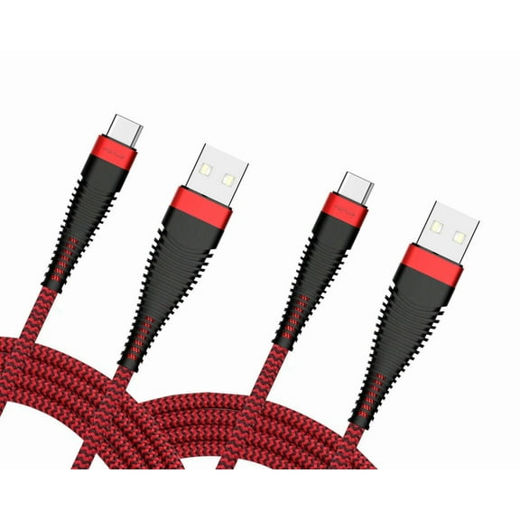 6ft and 10ft Long USB-C Cables for OnePlus Nord 3/N30 5G/N300 5G - Fast Charge TYPE-C Cord Power Wire Data Sync Red Braided High Speed