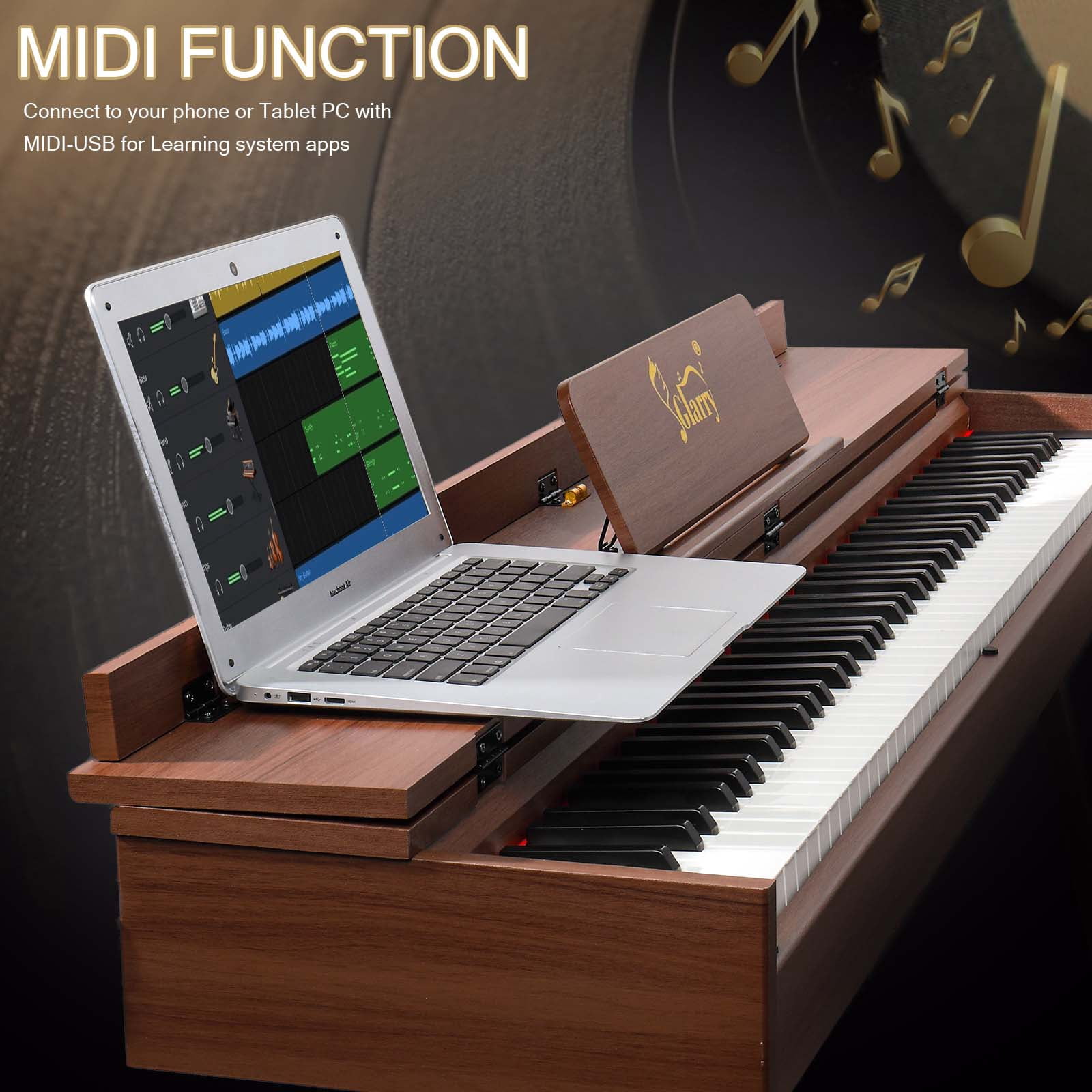 Glarry 88 Key Digital Piano,Full Weighted Keyboards Piano with Metal Stand, Triple Pedals, Headphone, Dark Brown