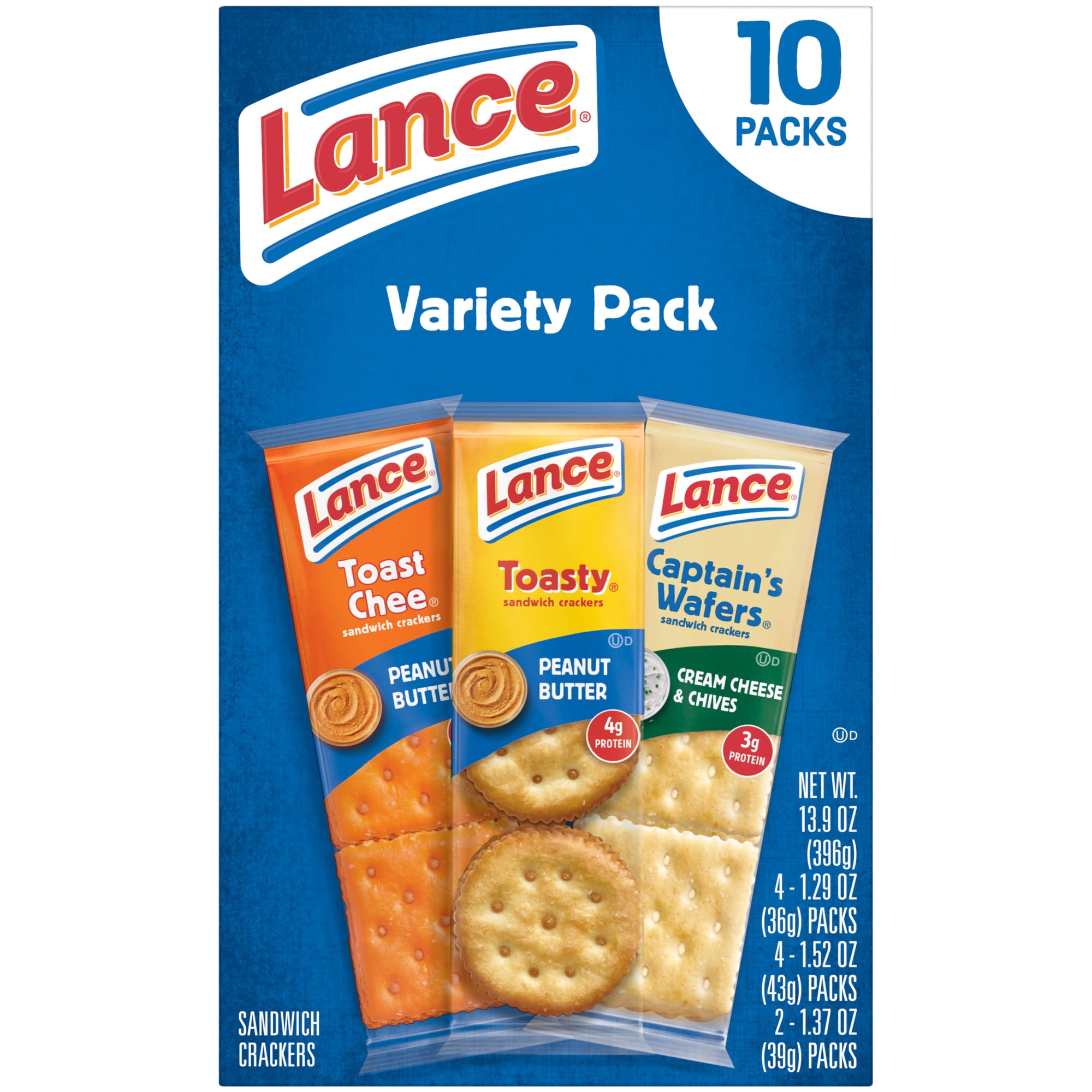 (2 pack) Lance Sandwich Crackers, Variety Pack, 3 Flavors, 10 Individually Wrapped Packs, 6 Sandwiches Each