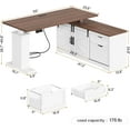 thumbnail image 2 of SEDETA Farmhouse L Shaped Standing Desk, 55 inch Height Adjustable Corner Desk with Storage Drawers, Standing Computer Desks with Power Outlets for Home Office, Elegant Computer Desk, White, 2 of 9
