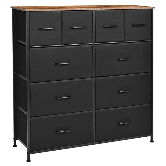 SortWise 10 Drawer Dresser for Bedroom, Tall Dresser with Wooden Top & Metal Frame, TV Stand Furniture Storage Tower Chest of Drawers, Black