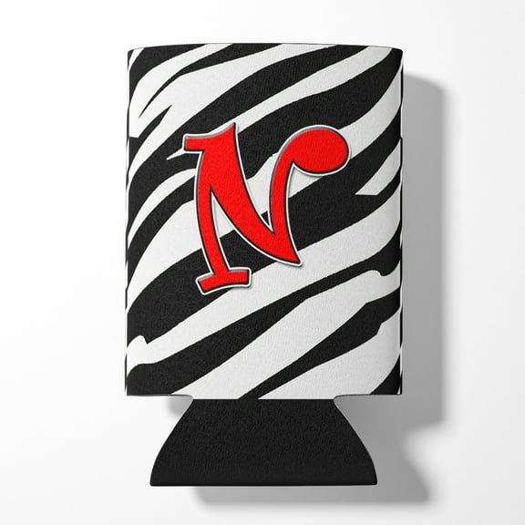 Letter N Initial Monogram - Zebra Red Can or Bottle Hugger