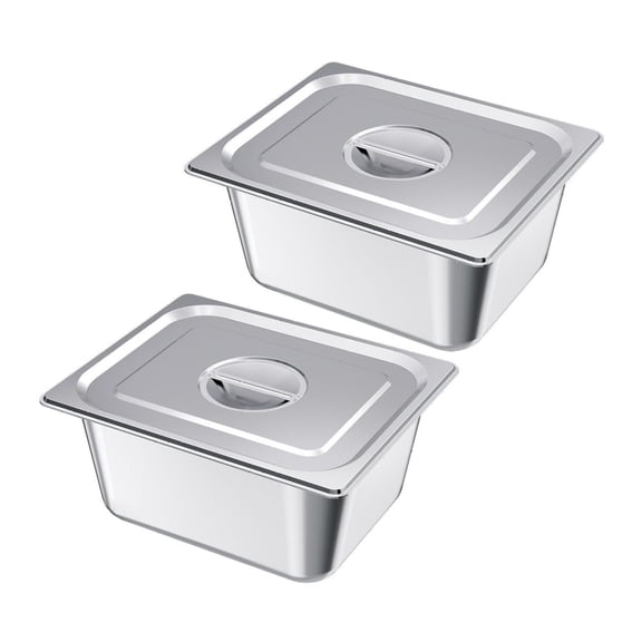 Stainless Steel Hotel Pans 2 Pack, 1/2 Size 6 Inch Deep with Lids, Steam Table Pans for Catering, Restaurant, Buffet, Food Storage & Service