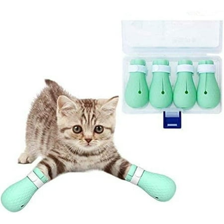 CNKOO 4Pcs Cat Anti-Scratch Boots  Adjustable Cat Paw Protector Shoes Silicone Cat Shower Feet Cover Cat Foot Cover for Home Pet Hospital Bathing Nail Trimming Treatment (Blue)