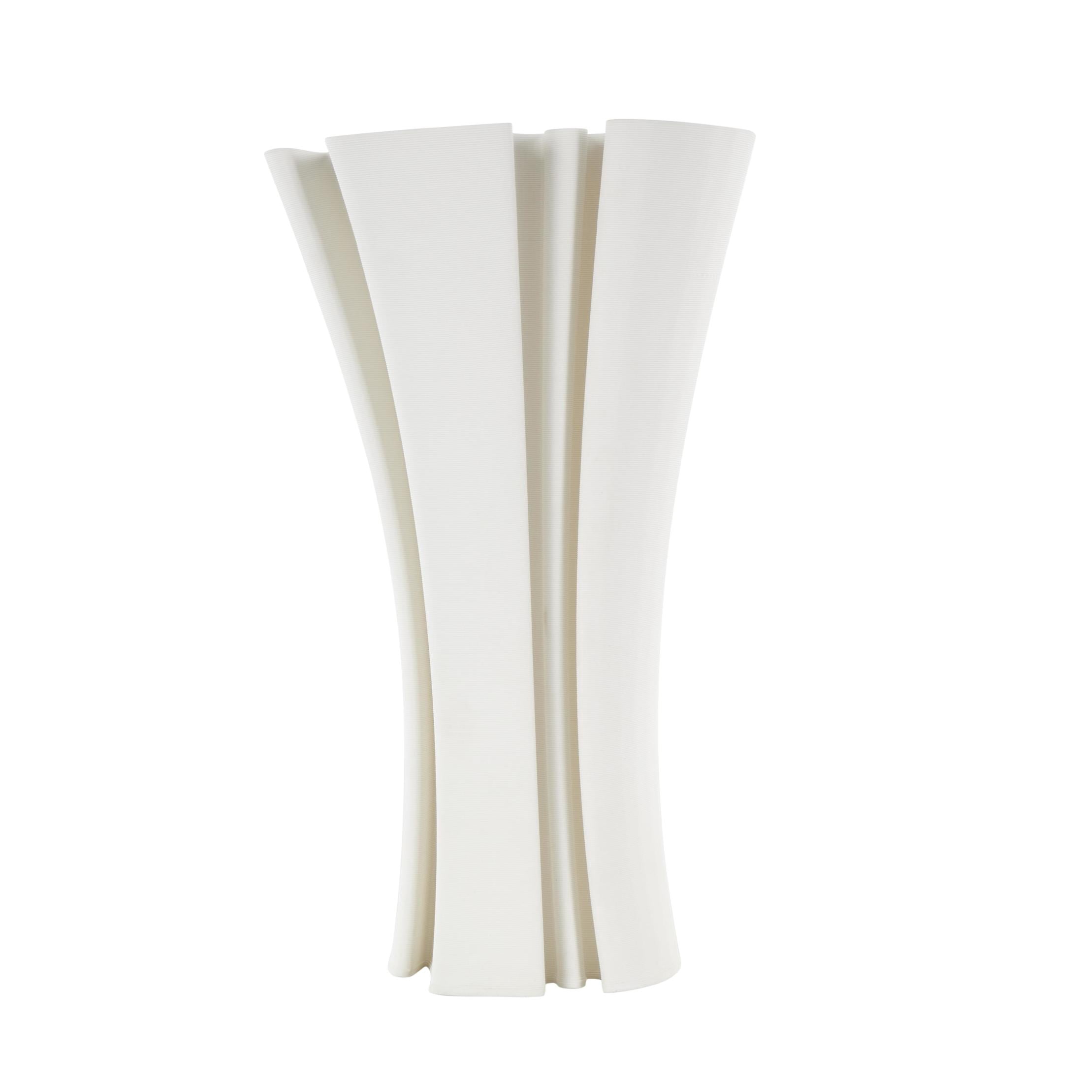 DecMode 15" Abstract Ribbed Dimensional Folded White Ceramic Vase with Curvy Rim