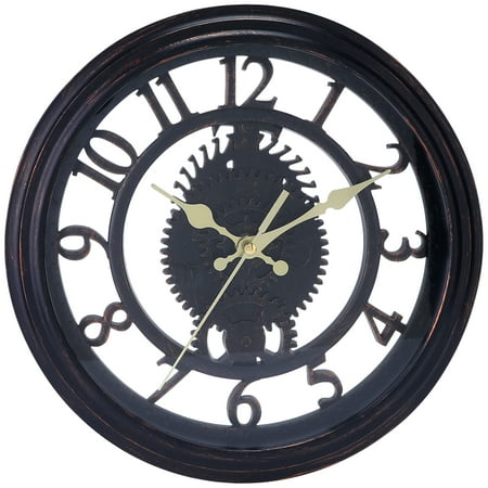 Rustic Farmhouse Gear Clock with Moving Gears Wall Clock Industrial Steampunk Unique for Home Living Room Office Decor Black 11 Inch