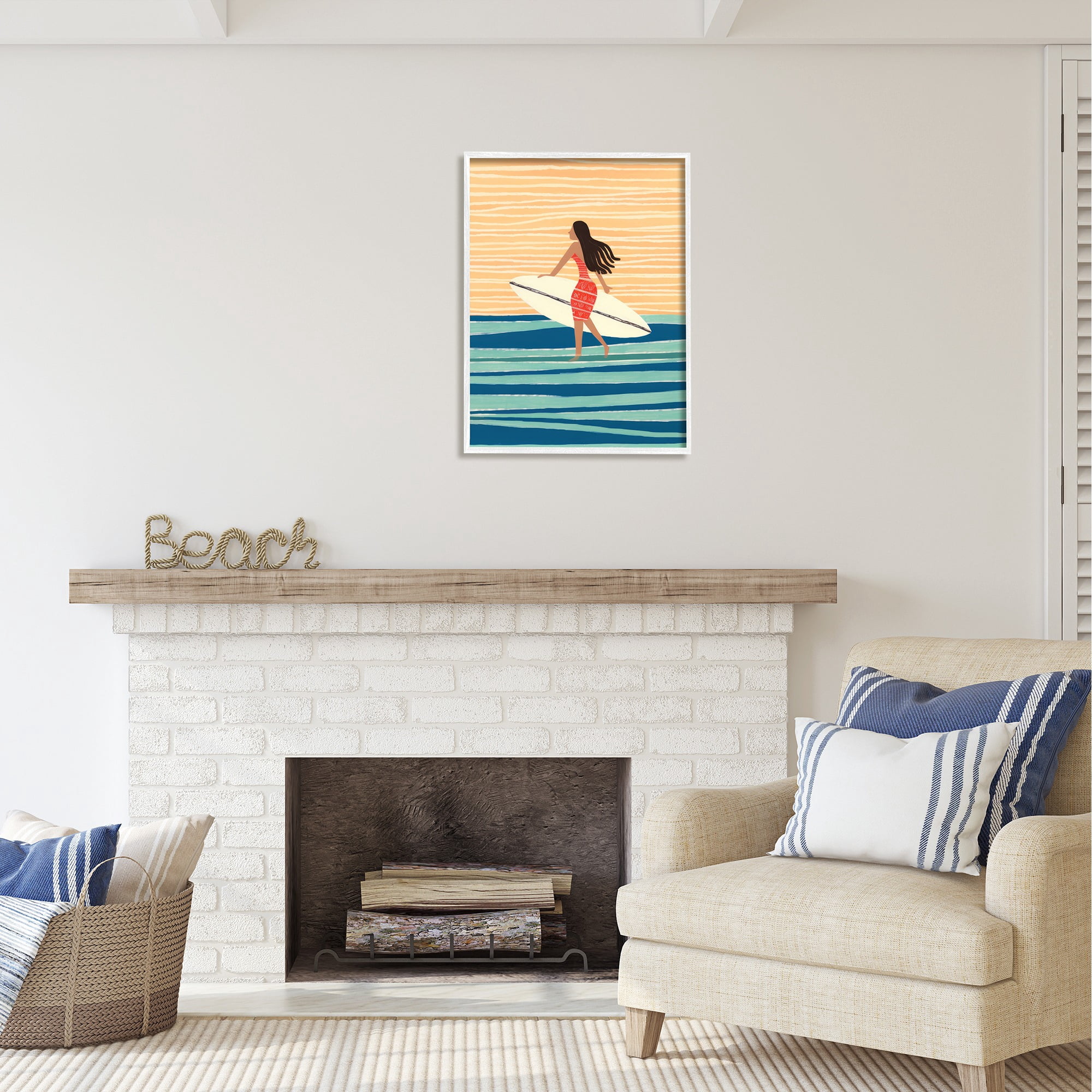 Stupell Industries Abstract Surfer Girl Abstract Painting White Framed Art Print Wall Art, 24 x 30