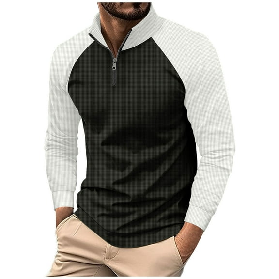 GuangCheng Mens Half Zip Shirts Pullover Raglan Sleeve Contrast Color Block Sporty Athletic Fit Stretch Casual Blouses,White,XL
