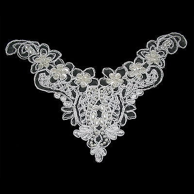 Kiddo 8/"x5.5/" White Pink Peach Ivory Beaded Organza Lace Applique Patch by Piece