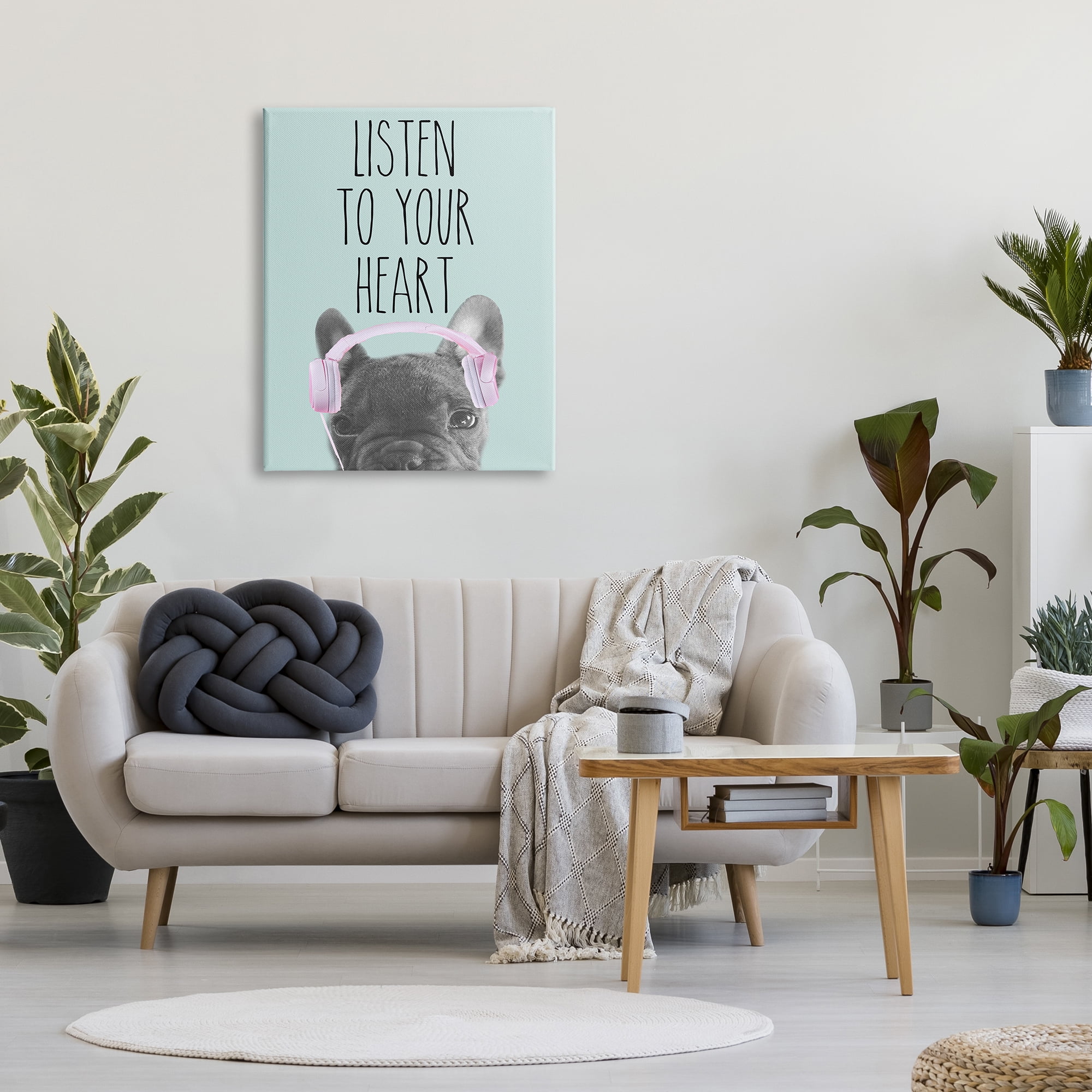 Stupell Industries Listen To Your Heart Phrase Headphones French Bulldog, 30 x 40, Design by Sd Graphics Studio