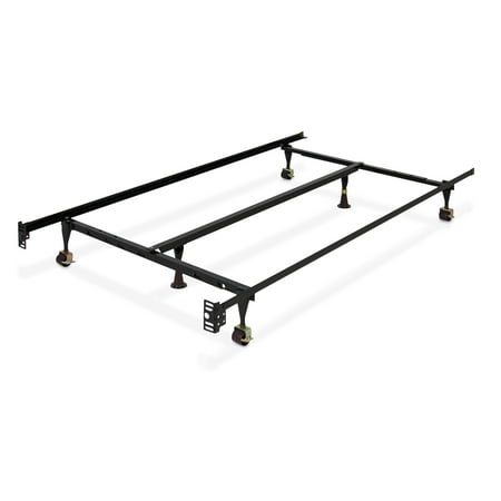 Best Choice Products Folding Adjustable Portable Metal Bed Frame for Twin, Full, Queen Sized Mattresses and Headboards w/ Center Support, Locking Wheel Rollers - (Best Full Frame Compact)