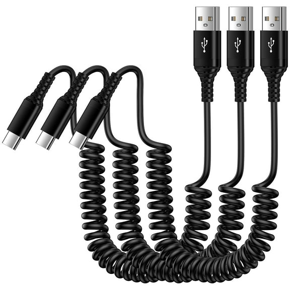 USB C Cable 6ft,USB C to USB A Cable 6ft,3PACK ABCPOW Coiled Type C Charging Cable USBC Type C Fast Charging Cord Charger Compatible with Samsung Android Charger Type C