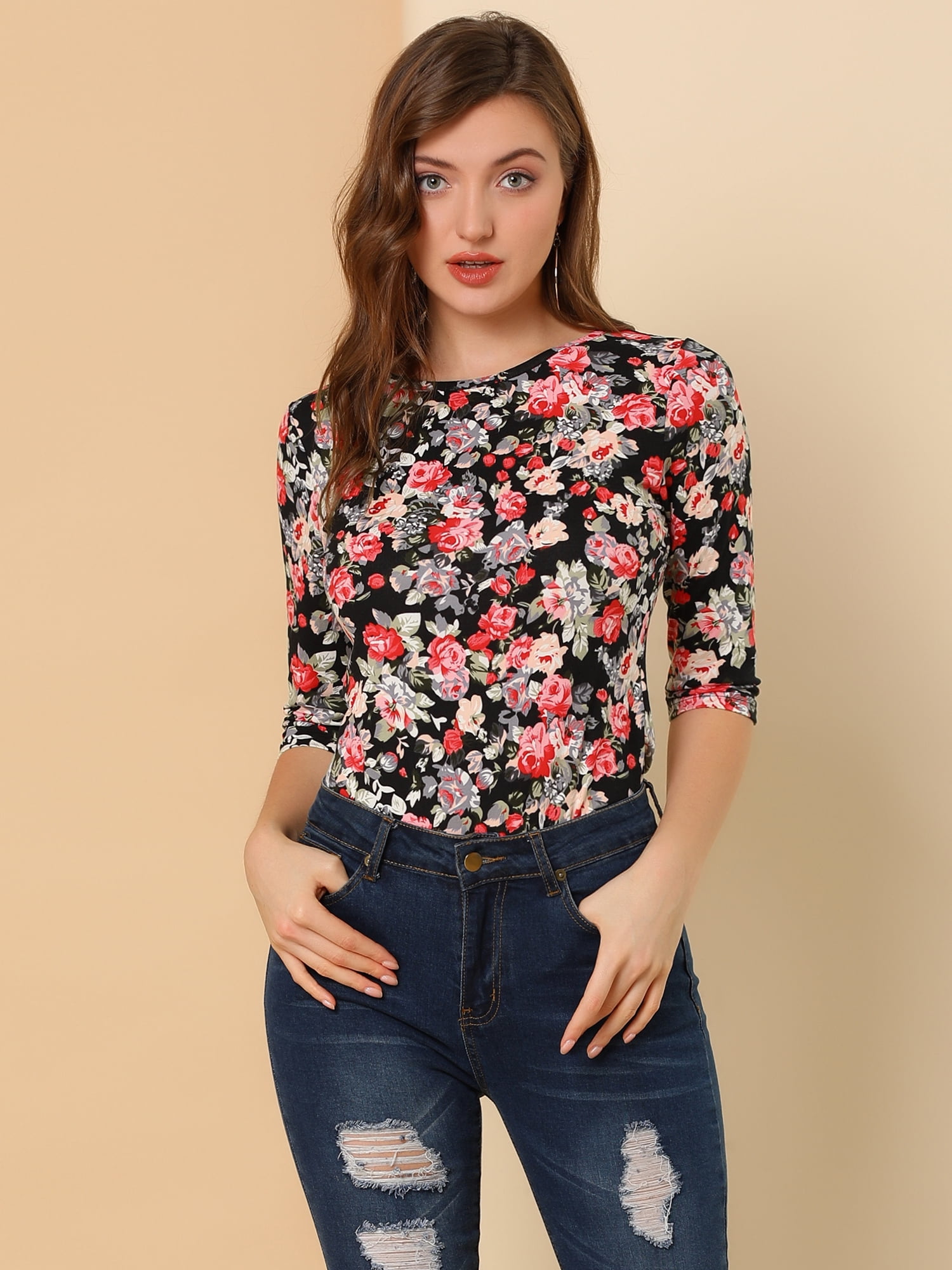 DARING DIVA Women's Halloween Costume 1/2 Sleeve Floral Top XX-Large Black-Floral