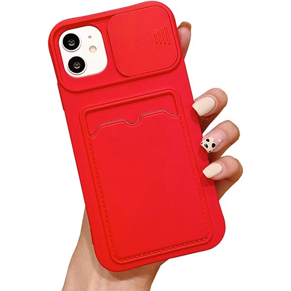 Wallet Phone Case Compatible with iPhone 11, Handmade Purse Protective Business Style Hard Case Cover with Slide Camera Lens Protector (Red, iPhone 11)