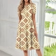 thumbnail image 2 of DBAIXID Knee Length Dress for Women Summer Plus Size Short Sleeve Crewneck Floral Print Flowy Midi Dresses with Pocket Khaki L, 2 of 7