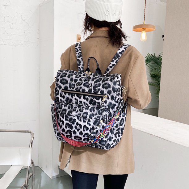 Bolsa Mochila retro con estampado de animales Mochila de viaje con hombro de mano (blanco leopardo) JShteea Para Estrenar
