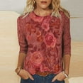 thumbnail image 2 of 3/4 Sleeve Blouse for Women Round Neck Vintage Floral Print Loose Fit T Shirt Trendy Summer Fall Comfy Tees Outfits, 2 of 5