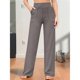 thumbnail image 4 of Pantalones Pierna para Mujer Pantalones Yoga Cintura Alta con Bolsillos Pantalones Deportivos Holgados y Elásticos para Trabajo o para Estar Cómoda en Casa Marrón M, 4 of 7