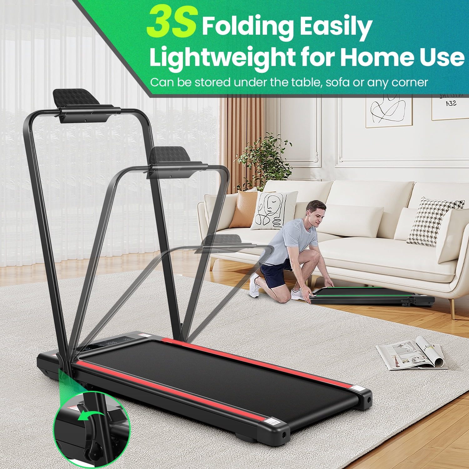 Walking Pad Treadmill with Incline,2.5HP Under Desk Treadmill with Remote Control & LED Touch Screen for Home Office Jogging Running Electric Machine,300lbs Weight Capacity Black & Red
