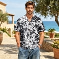 thumbnail image 2 of Retro Geometric & Aztec Print Short Sleeve Button Down Shirt for Men, Vintage Cuban Collar Casual Top - Breathable Cotton Linen Blend Summer Beach Vacation Tee with Chest Pocket Black L, 2 of 9