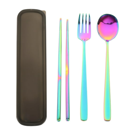 1 Set Stainless Steel Fork Spoon Chopstick Kit with Humanized Handle for Household Use