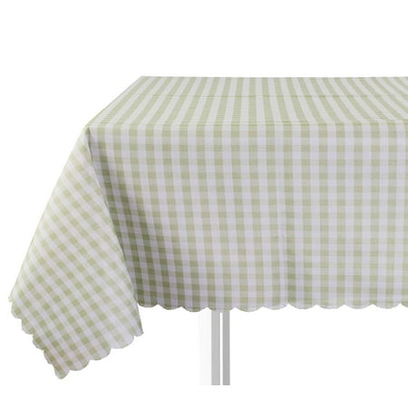 

Fennco Styles Check Plaid Waterproof Scalloped 55 x 55 Inch Square Tablecloth Celery Ice