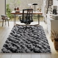 thumbnail image 4 of Janvonne 4x6 Fluffy Area Rug for Bedroom, Modern Shaggy Carpets Fuzzy Rug for Teens Dorm Bedside Home Decor Aesthetic, Heavy Duty Non Slip, Tie-dye Stripes in Black and Grey, 4 of 8