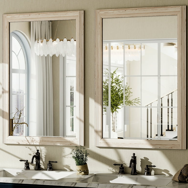 BEAUTYPEAK 36" x 24" Wooden Rectangular Wall Mirror, White photo 7