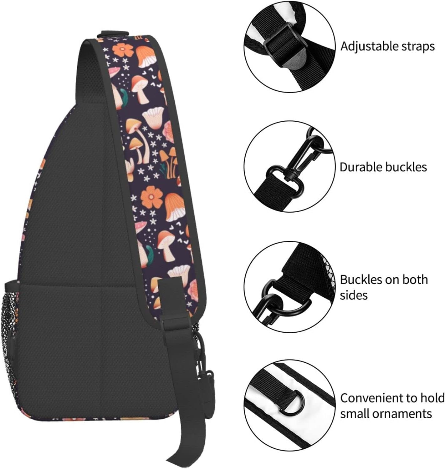 Cute Mushroom with Flower Sling Bag Crossbody Hiking Travel Chest Bags Backpack Shoulder Daypack for Women Men