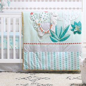 Little Llama 4 Piece Mint Green And Grey Baby Crib Bedding Set