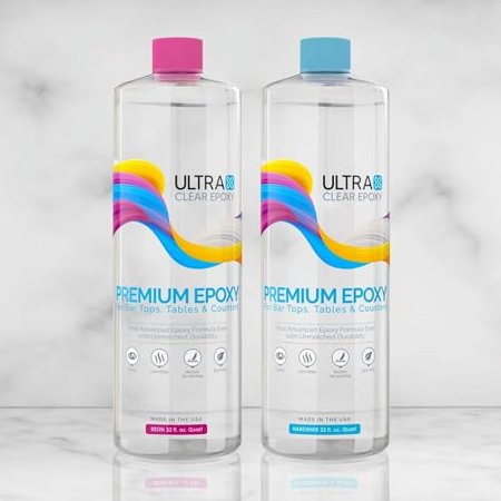 Ultra Clear Epoxy Resin and Hardener | Scratch Resistant, Crystal Clear Coating, Glossy, Low Odor Epoxy Primer | Ideal for Bar Tops, Tables, & Countertops - (2 Quarts Combined/32oz Each)