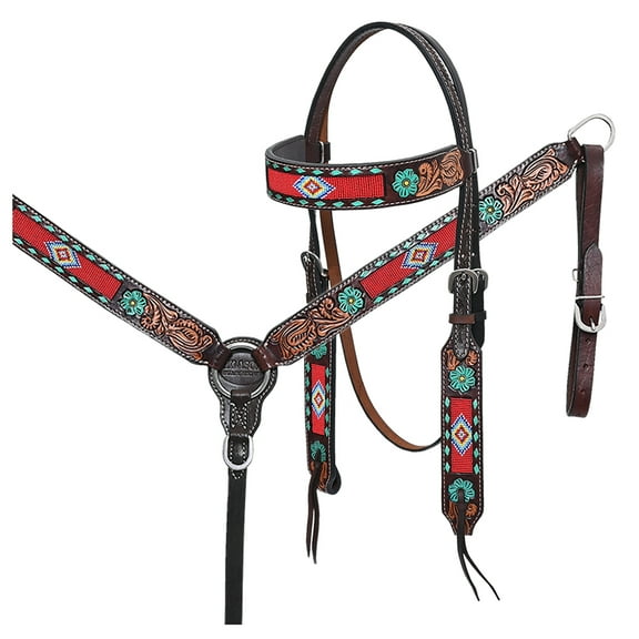 HILASON Western Horse Headstall & Breast Collar American Leather Floral